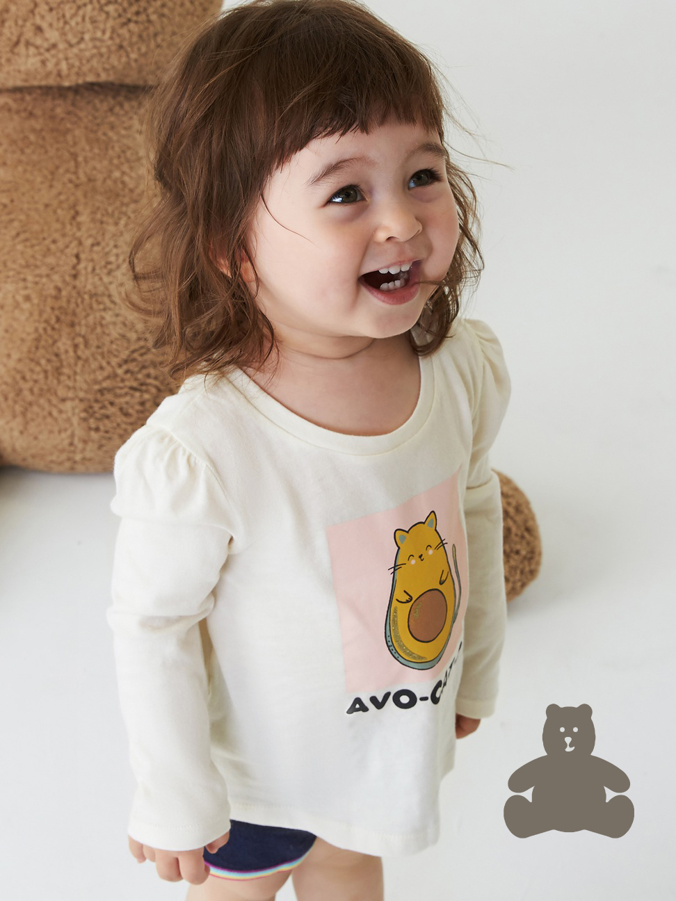 女幼童裝|純棉印花褶皺長袖T恤 布萊納系列-貓咪圖案