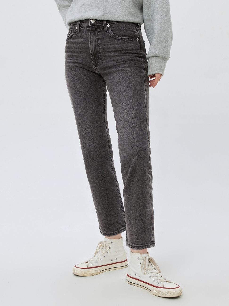 女裝|高腰直筒牛仔褲-黑色