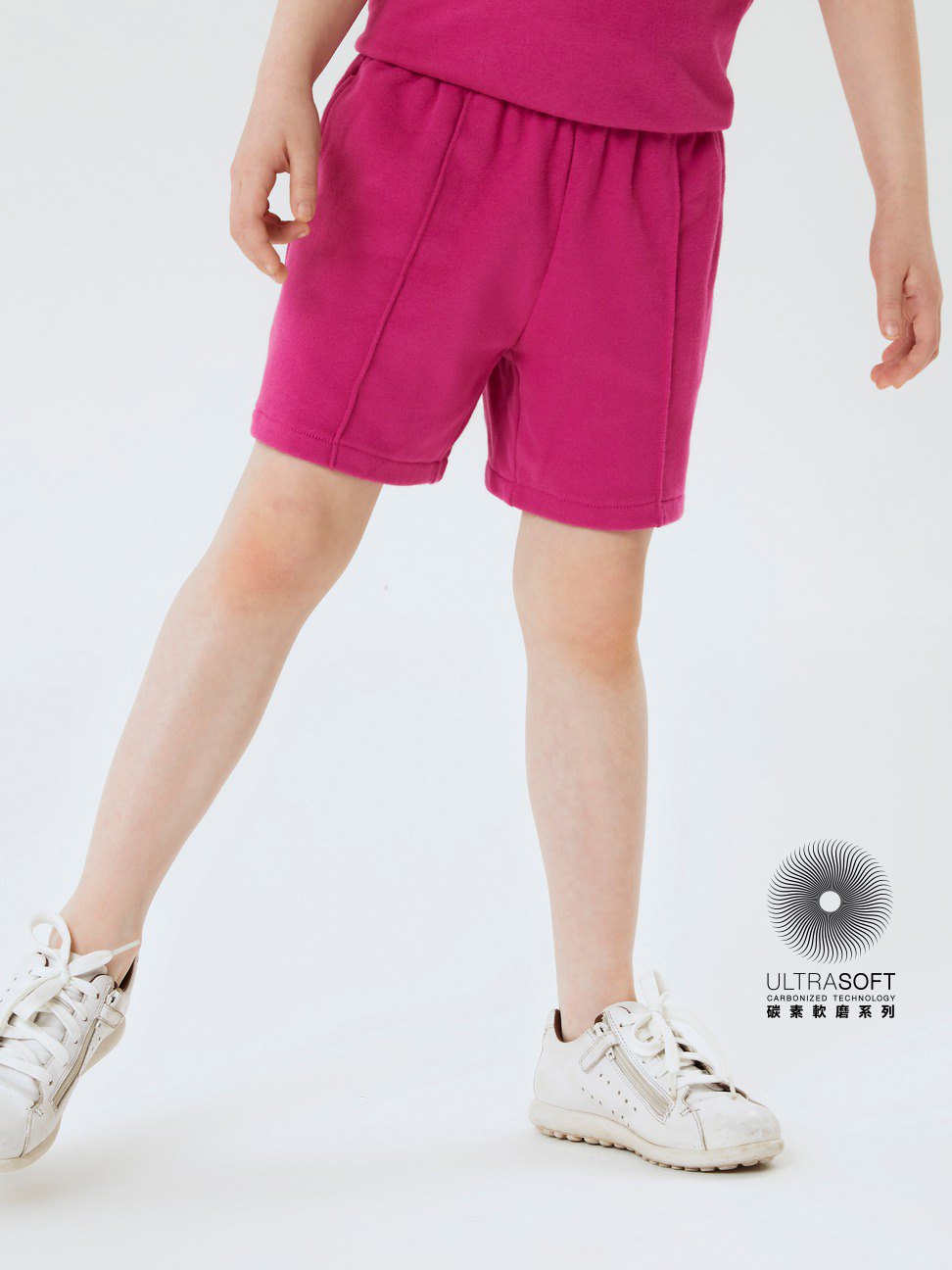 女童|Logo薄款寬鬆休閒運動短褲-紫紅色