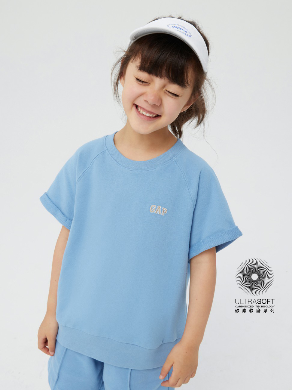 女童|Logo寬鬆短袖休閒運動上衣-藍色