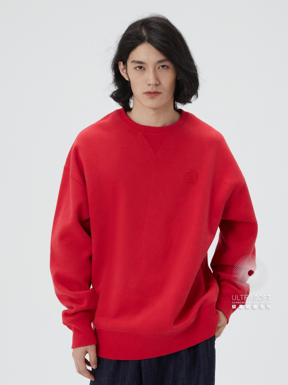 男裝|Logo大學T-紅色