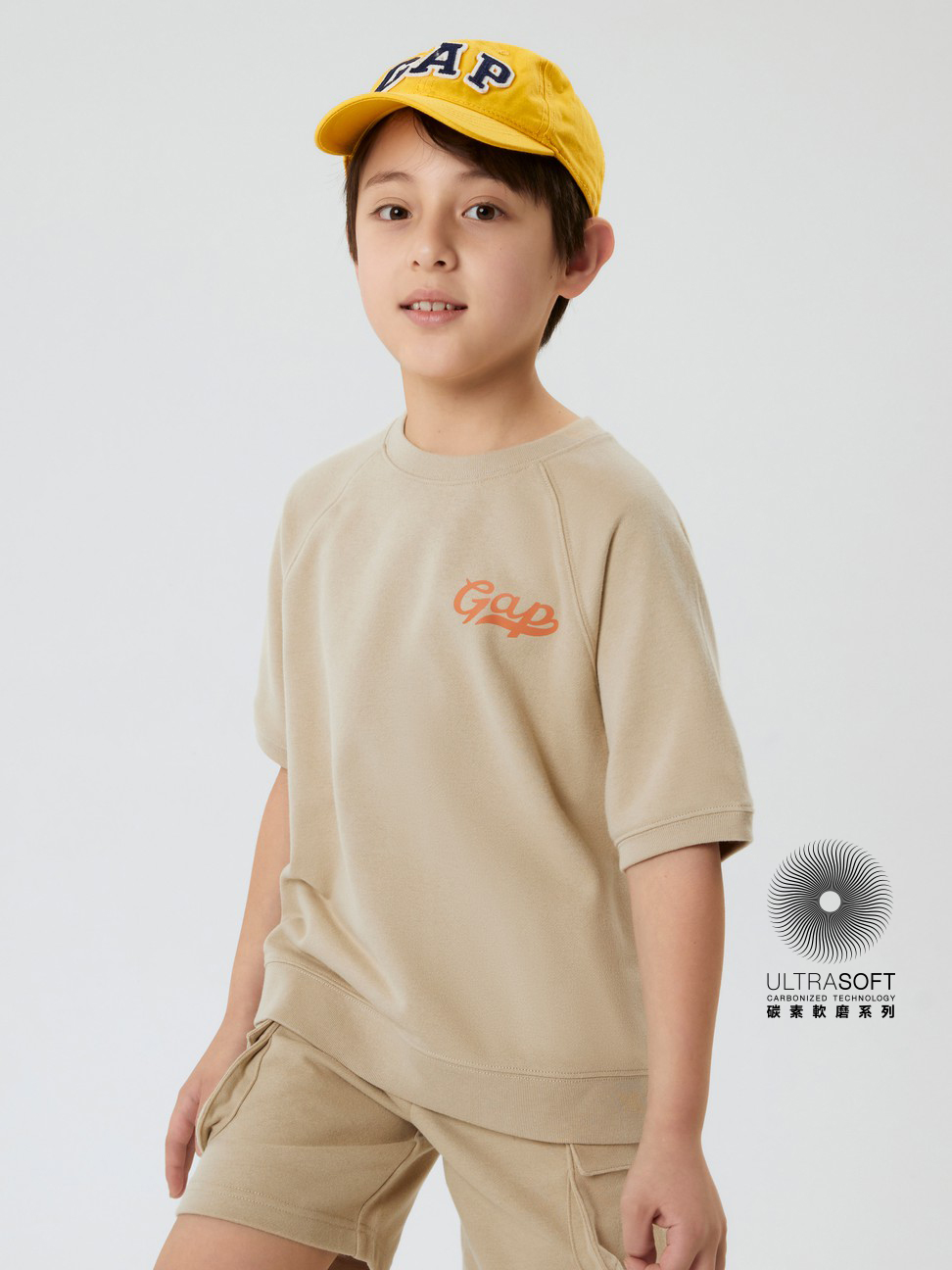 男童|碳素軟磨法式圈織系列 Logo寬鬆短袖休閒運動上衣