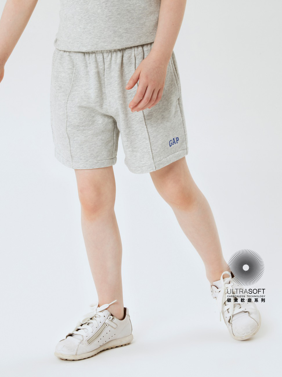 女童|碳素軟磨法式圈織系列 Logo薄款寬鬆休閒運動短褲