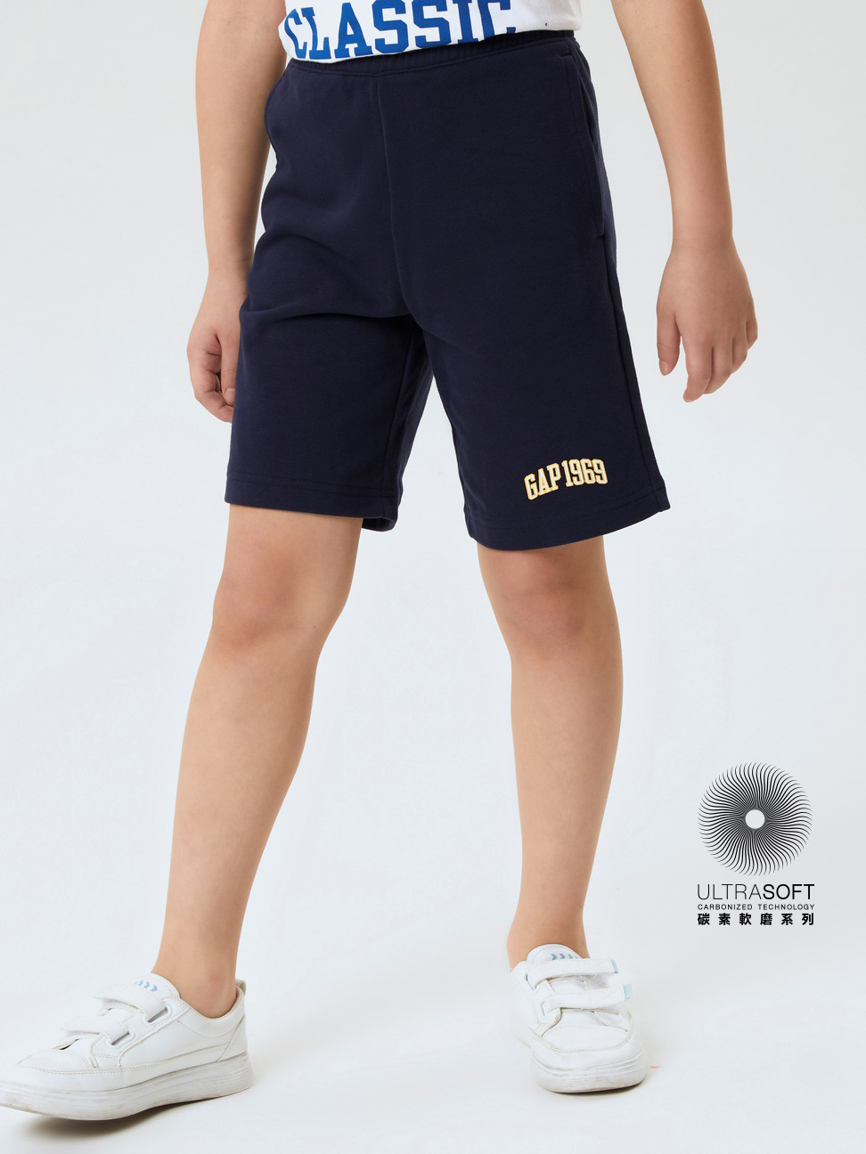 男童|Logo寬鬆休閒運動短褲-海軍藍
