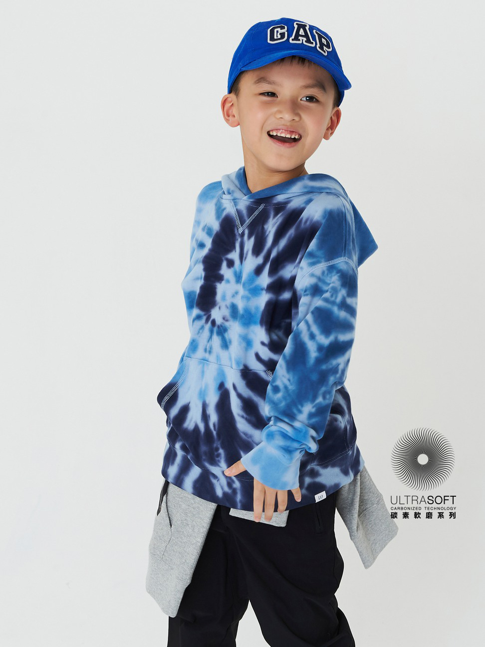 男童|碳素軟磨 法式圈織系列 紮染毛圈運動連帽休閒上衣