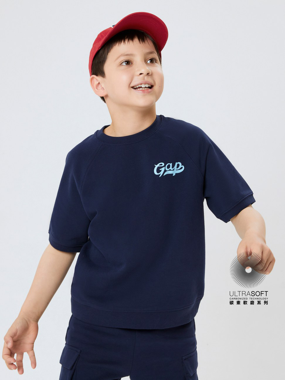 男童|Logo寬鬆短袖休閒運動上衣-海軍藍