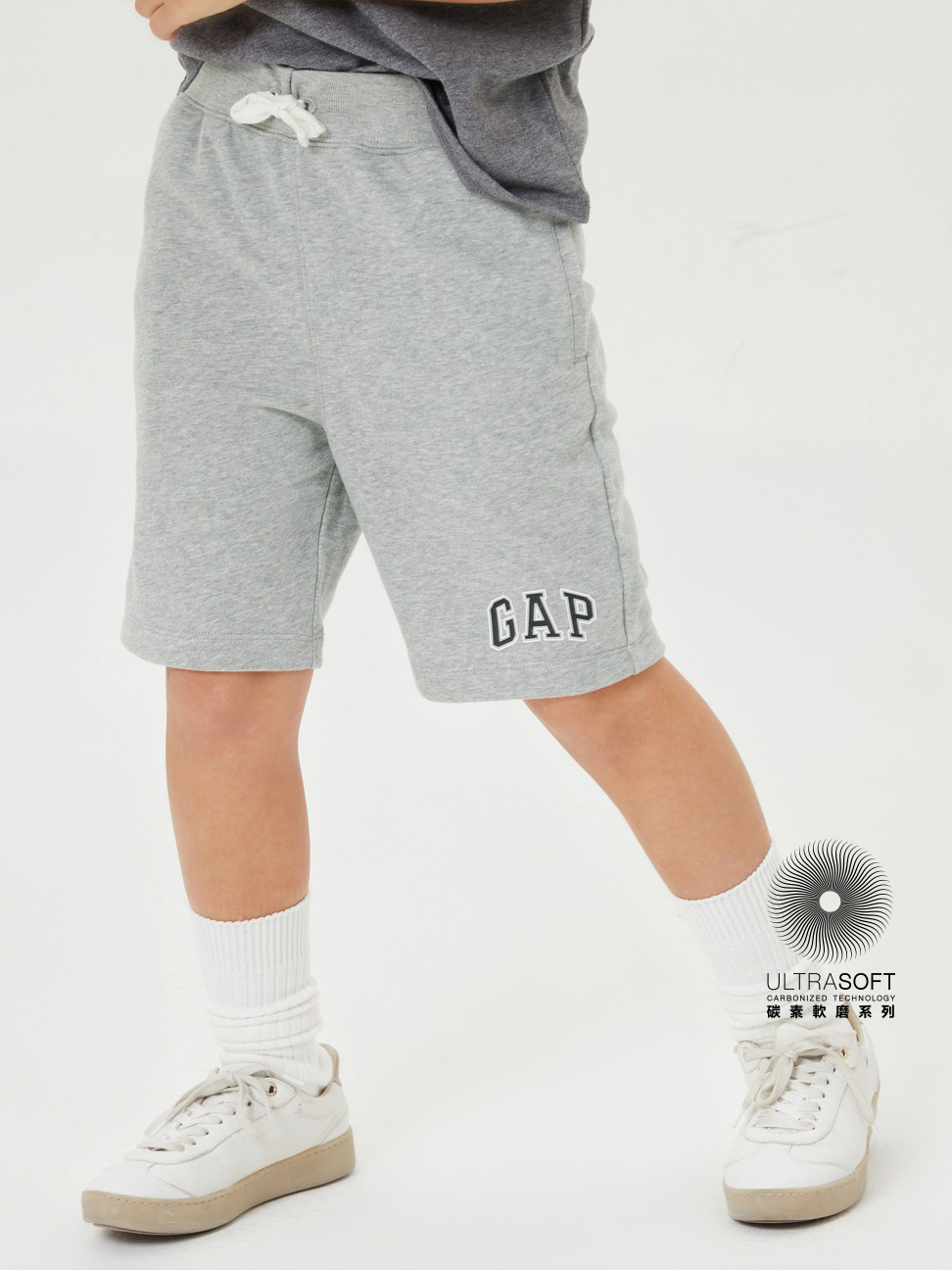 男童裝|Logo抽繩短褲-淺灰色