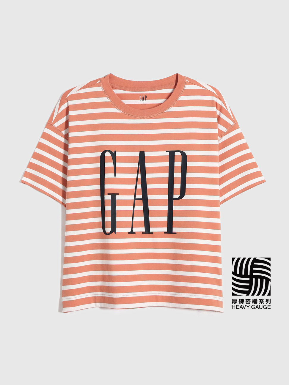 女裝|Logo寬鬆短袖T恤-橙色條紋
