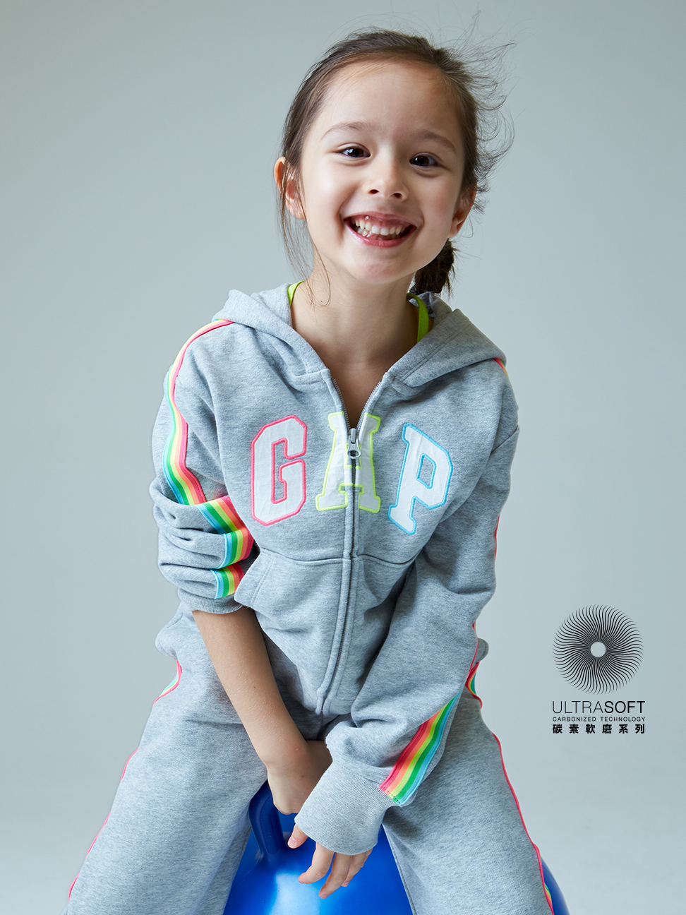 兒童裝|碳素軟磨法式圈織系列 Logo印花落肩袖連帽休閒外套 男女同款