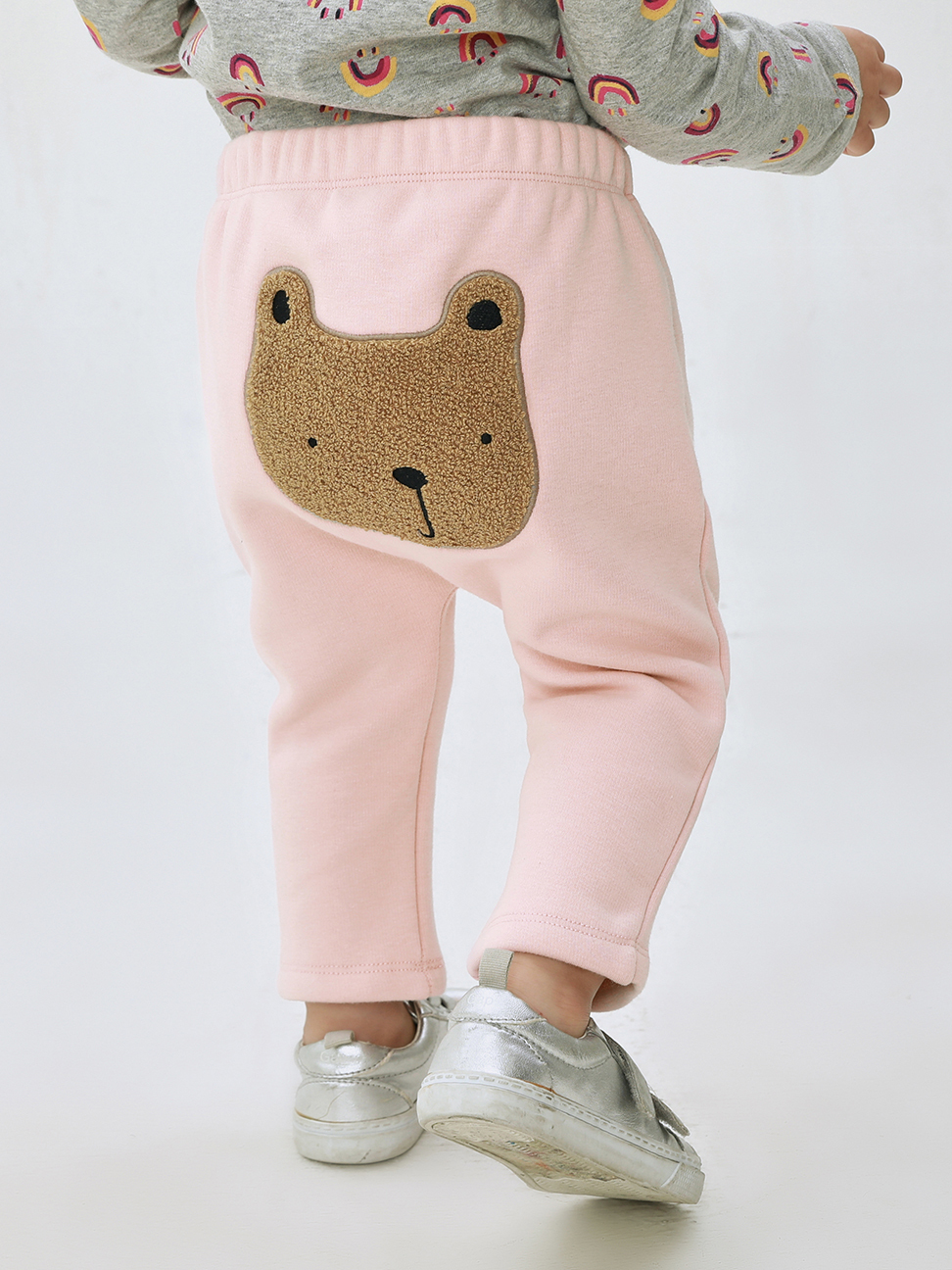 嬰兒裝|內刷毛小熊棉褲-粉色