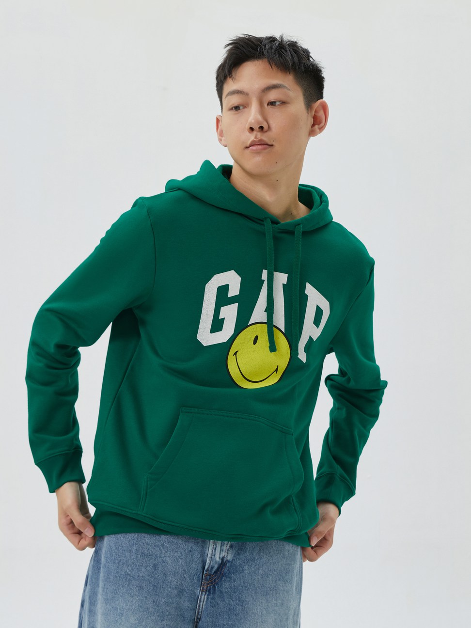 男裝|Gap x SMILEY聯名  Logo刷毛帽T-綠色