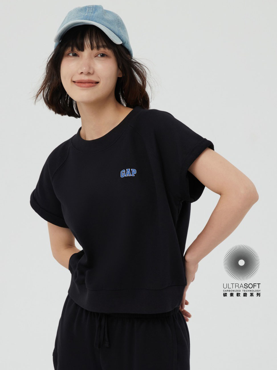 女裝|Logo寬鬆短袖休閒運動上衣-黑色