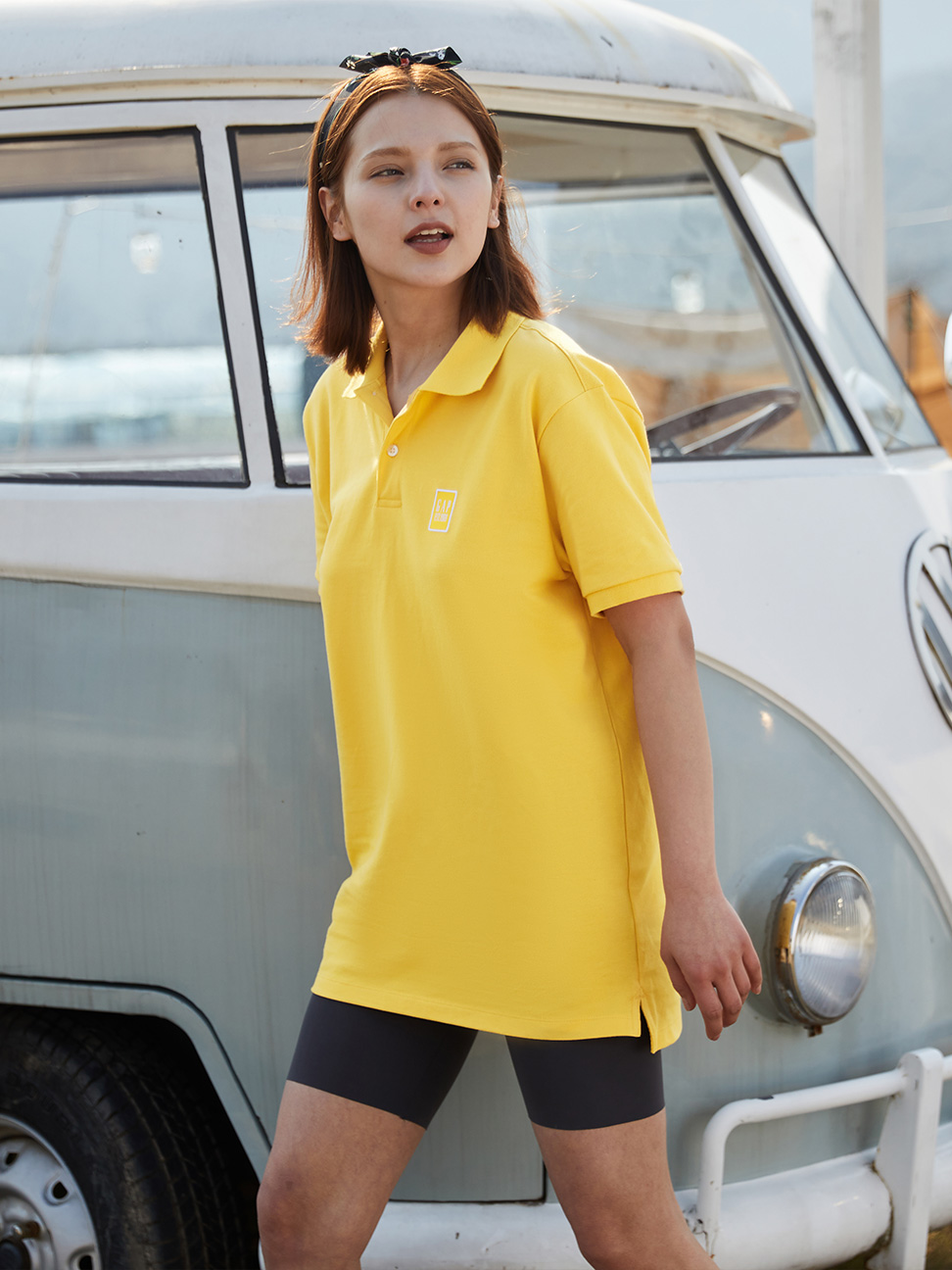 男女同款|Logo彈力時尚短袖POLO衫-黃色
