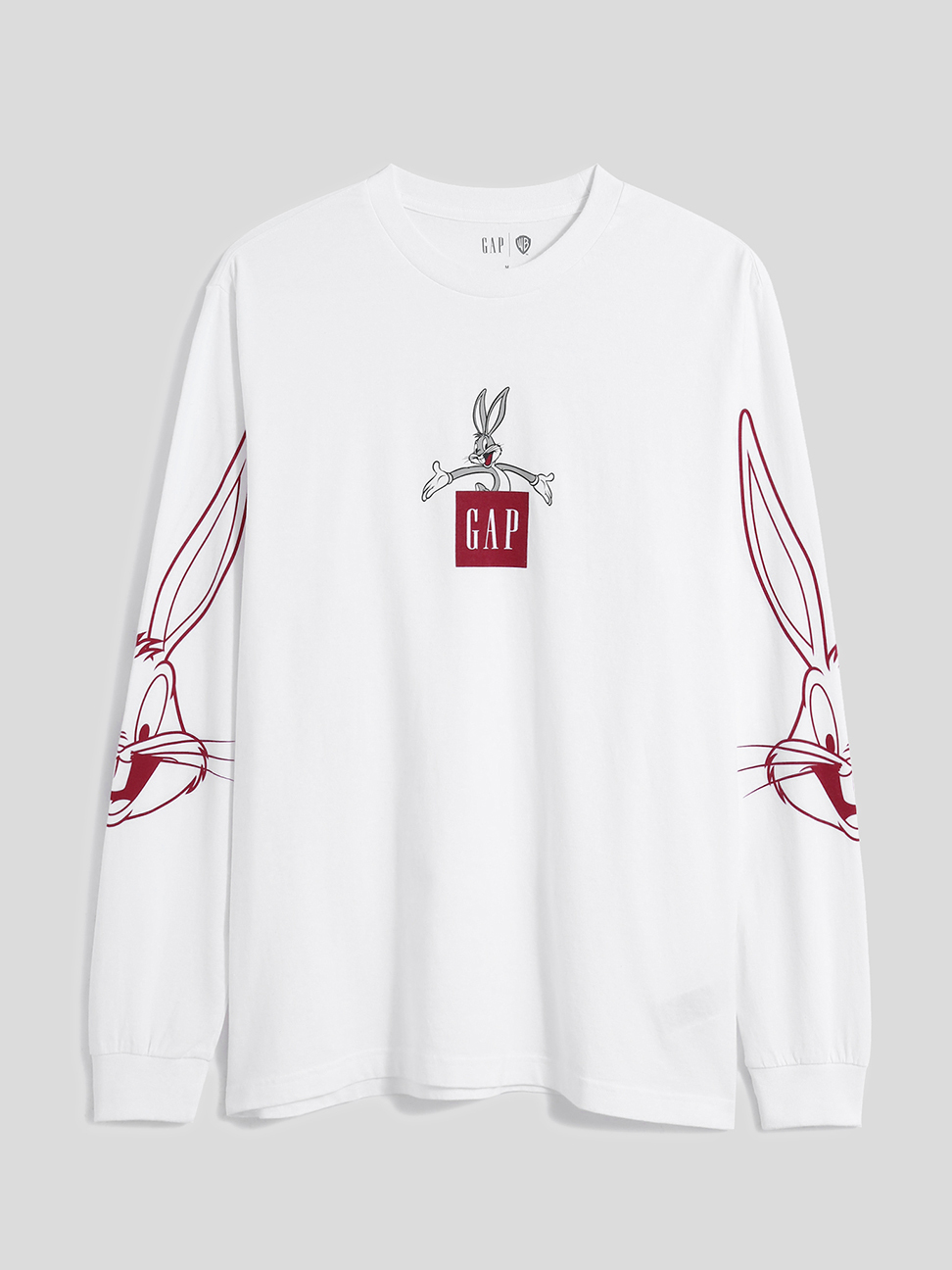 男裝 Gap x Warner Bros聯名 兔八哥Logo純棉長袖T恤-白色