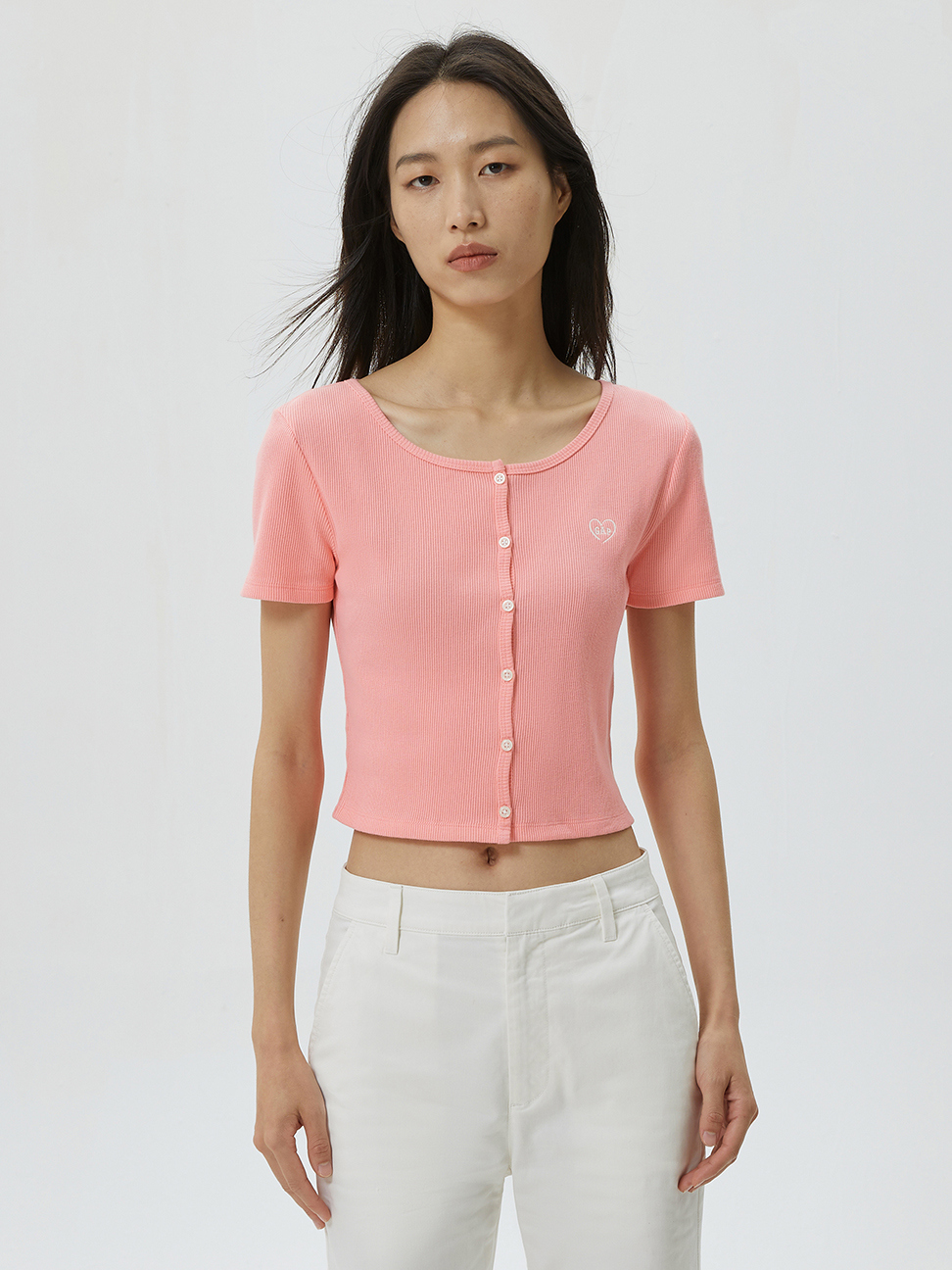 女裝|Logo羅紋短版短袖T恤 女友T系列-粉紅色