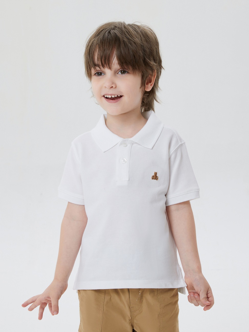 男幼童裝|小熊刺繡短袖POLO衫-白色
