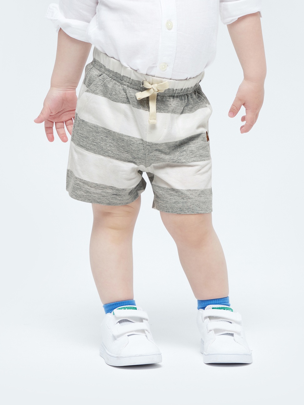 嬰兒裝|清爽條紋透氣短褲 布萊納系列-灰色條紋