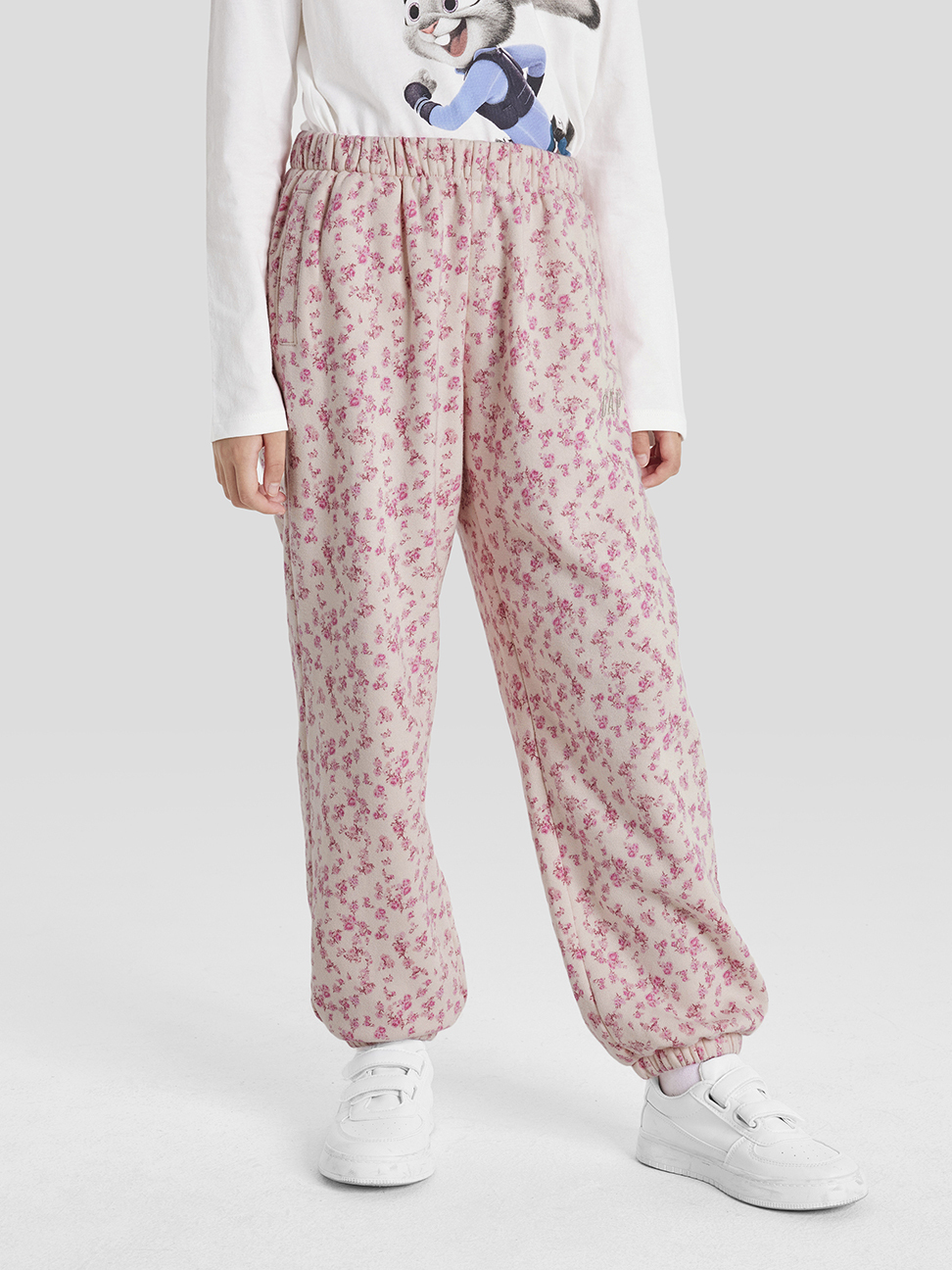 女童裝|Gap x LOVE SHACK FANCY聯名 Logo束口鬆緊棉褲-粉色印花