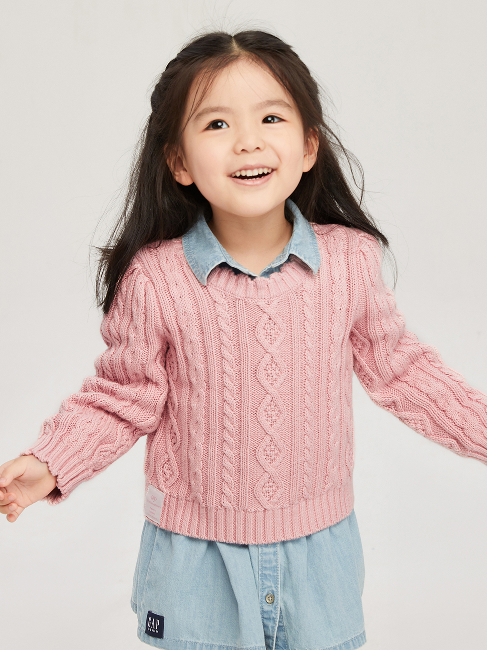 女幼童裝|Gap x LOVE SHACK FANCY聯名 純棉針織毛衣-粉色