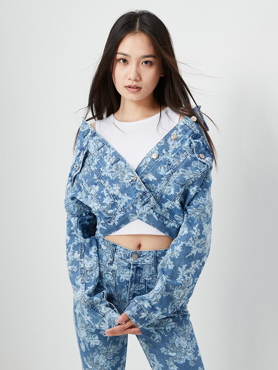 女裝|Gap x LOVE SHACK FANCY聯名 印花翻領長袖外套-藍色印花