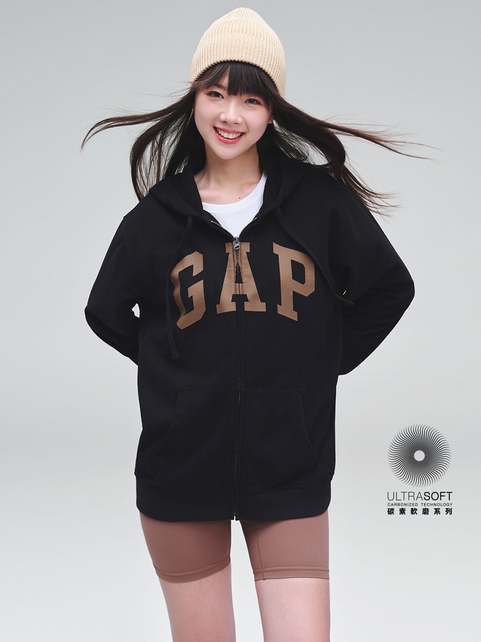 男女同款|Logo連帽外套-黑色