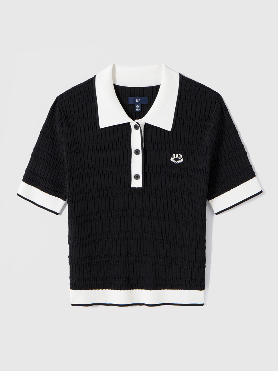 女裝|Logo翻領短袖針織衫-黑色