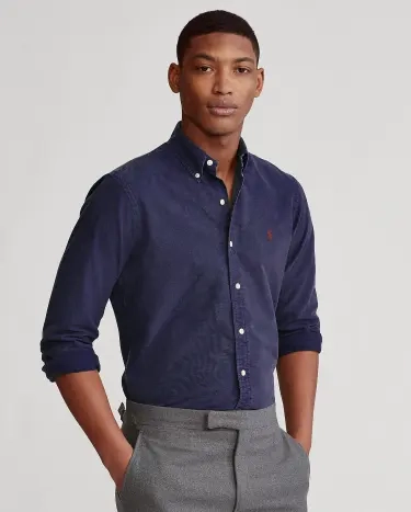 Classic Fit Garment-Dyed Oxford Shirt in Navy | Ralph Lauren® HK