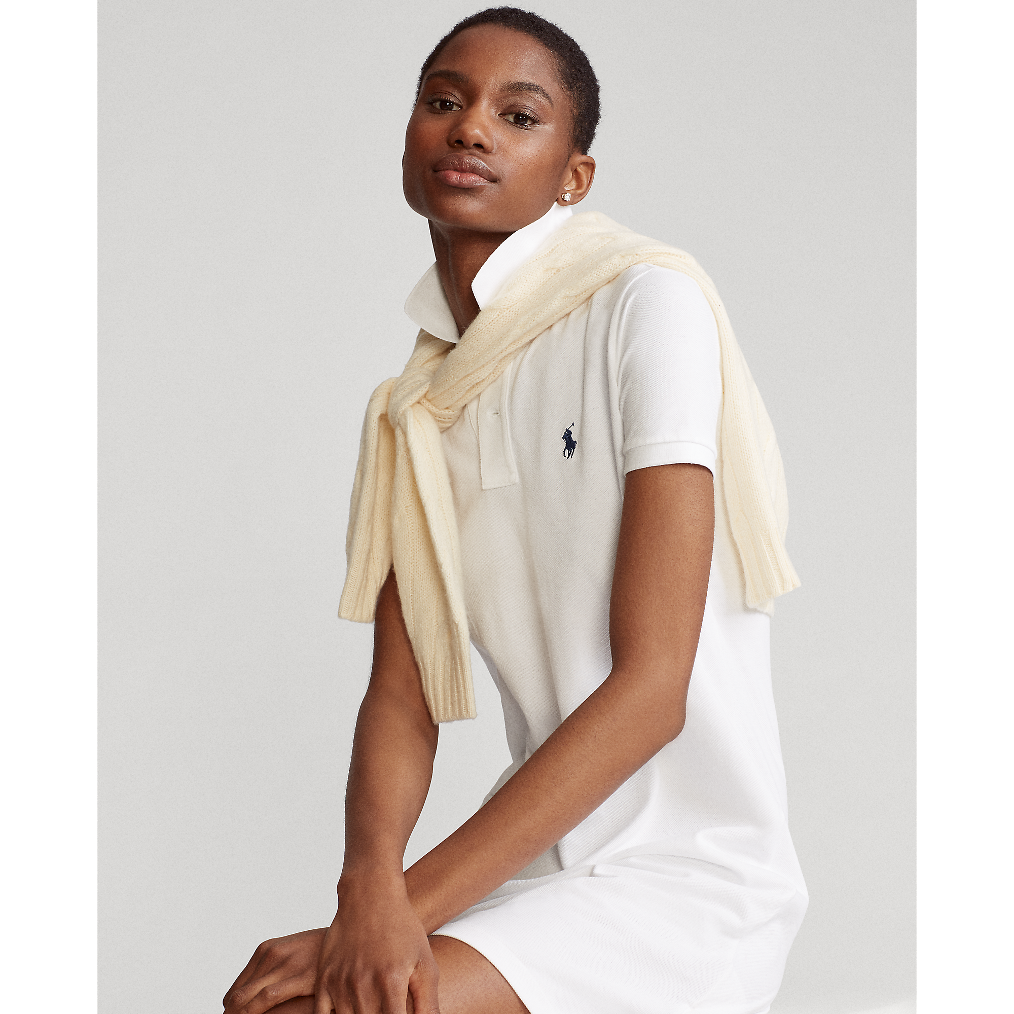 Cotton Mesh Polo Dress in White | Ralph Lauren® HK