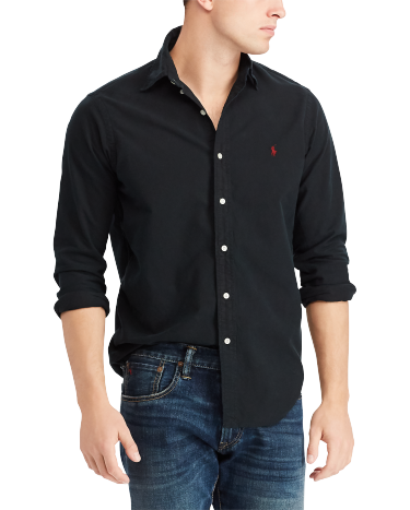 Classic Fit Garment-Dyed Oxford Shirt in Black | Ralph