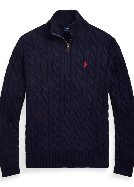 Ralph Lauren Cable-Knit Cotton Quarter-Zip Sweater