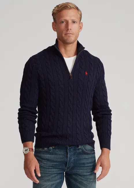 Ralph Lauren Cable-Knit Cotton Quarter-Zip Sweater