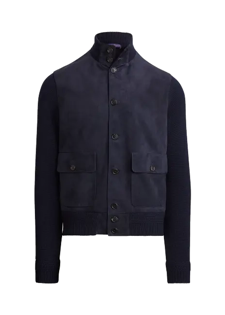 Ralph Lauren Suede-Front Cashmere Cardigan
