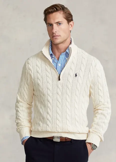 Ralph Lauren Cable-Knit Cotton Quarter-Zip Sweater