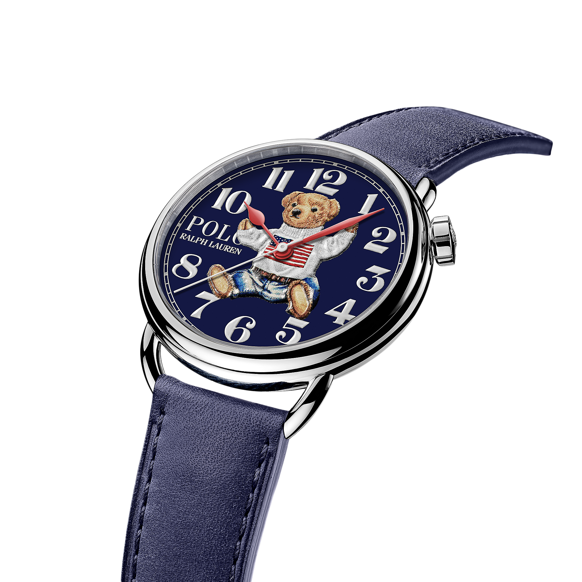 42 MM Sitting Polo Bear Steel Blue Dial in Blue | Ralph