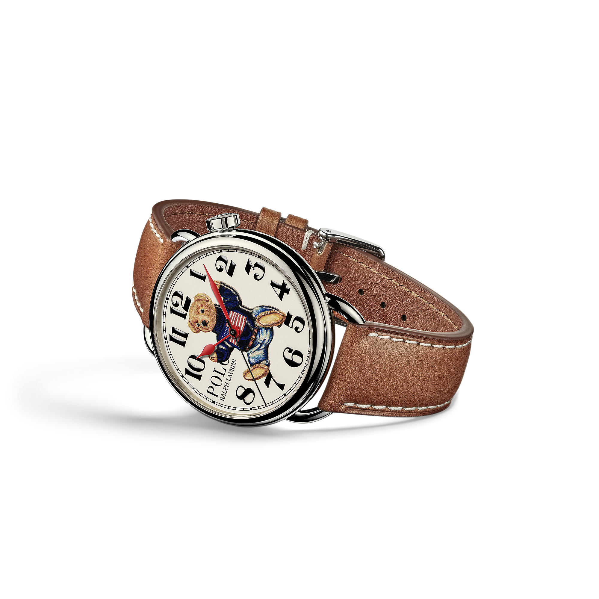 42 MM Sitting Polo Bear Steel White Dial in White | Ralph