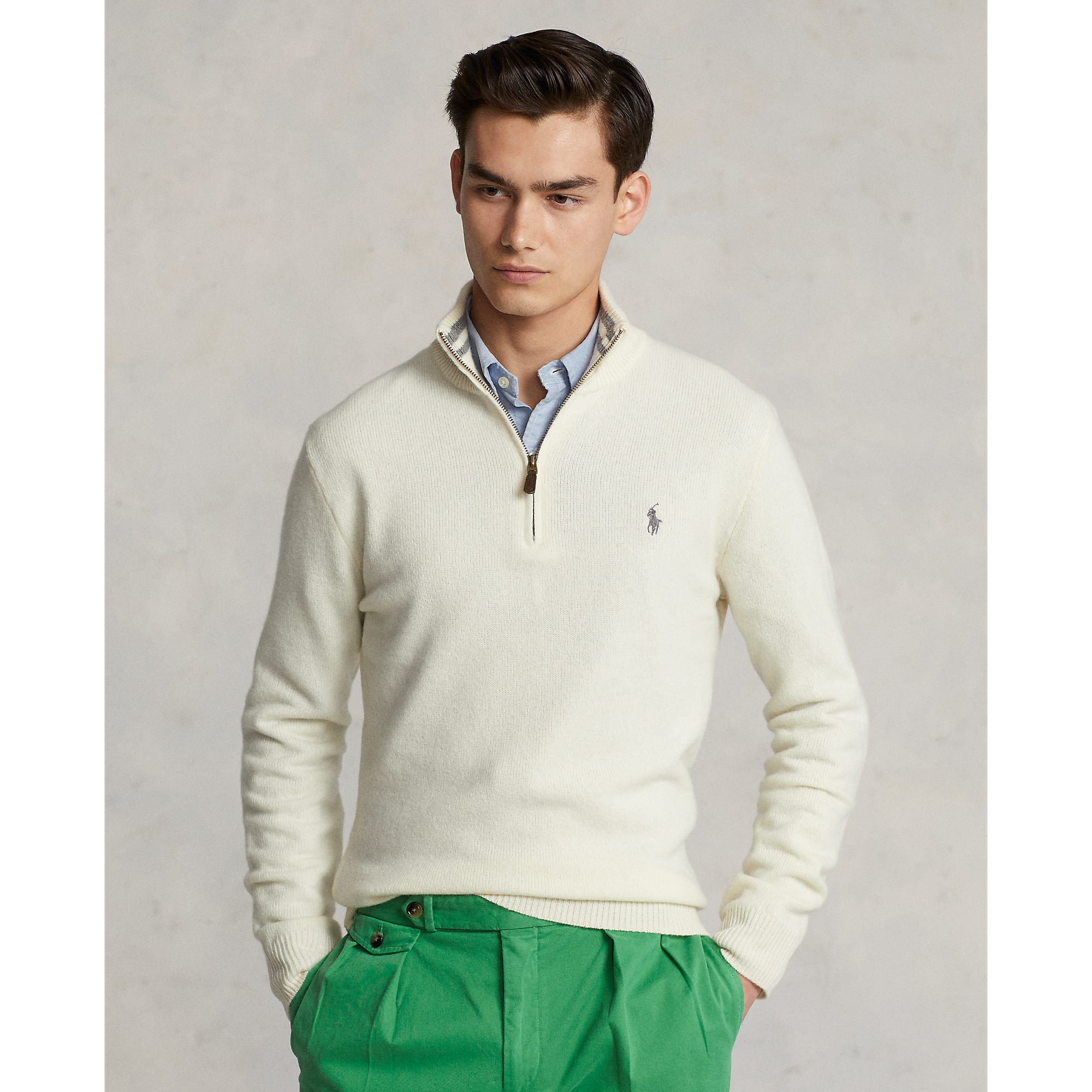 Wool-Cashmere Quarter-Zip Sweater in Natural | Ralph Lauren® HK