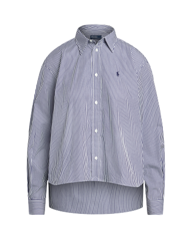 Cropped Boxy Striped Cotton Shirt in White | Ralph Lauren® HK
