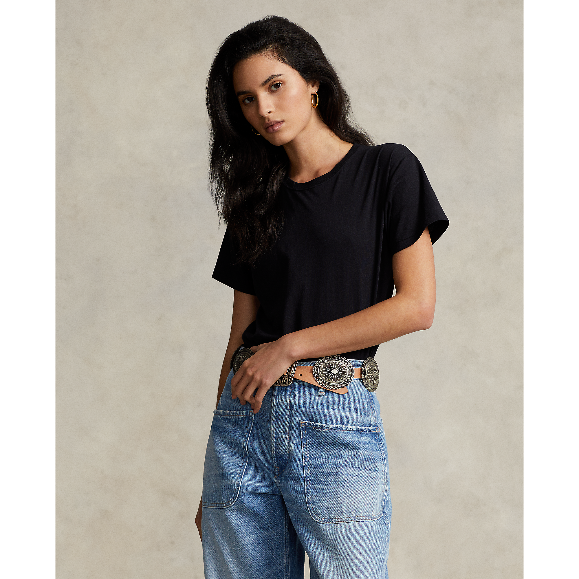 Cotton Jersey Crewneck Tee in Black | Ralph Lauren® HK