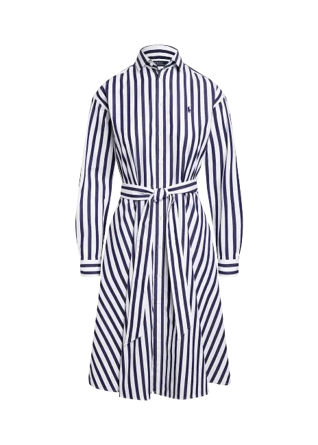 Ralph Lauren Belted Wide-Stripe Cotton Shirtdress