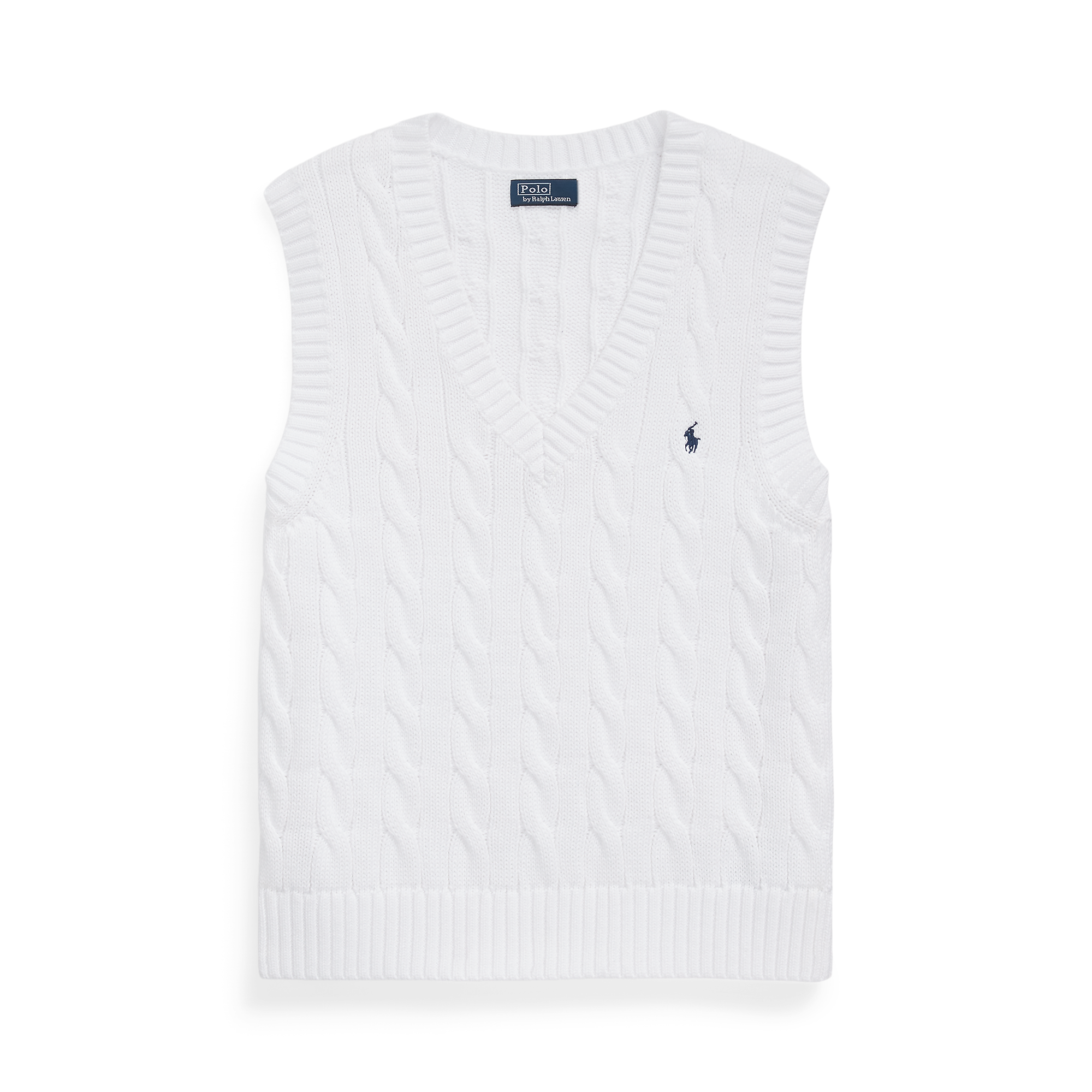 Cable-Knit Cotton V-Neck Sweater Vest in White | Ralph Lauren® HK