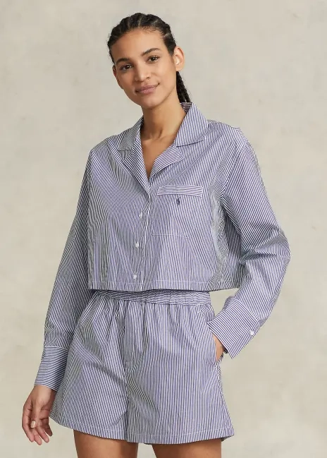 Ralph Lauren Crop Top & Boxer Poplin Pajama Set