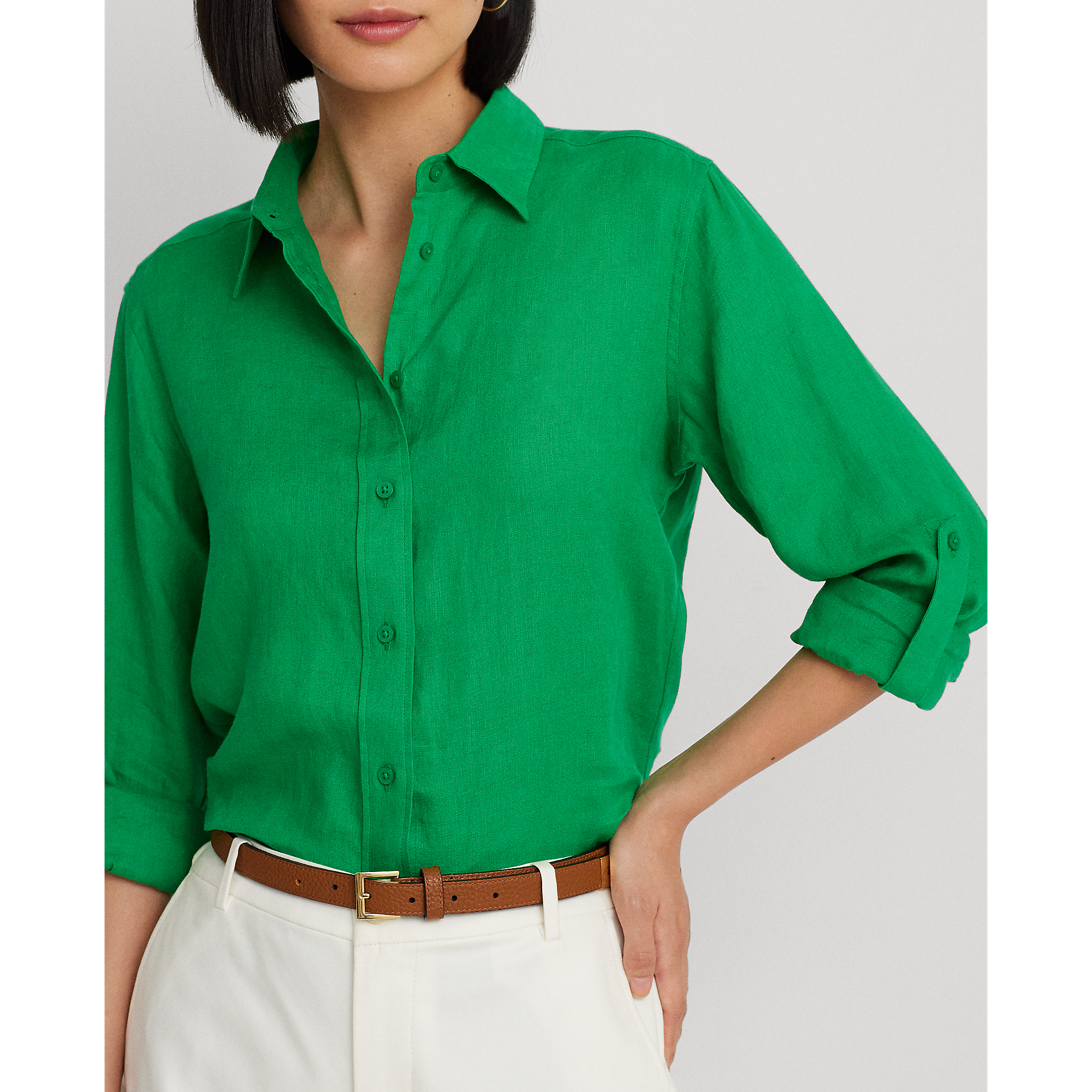 ラルフ・ローレン Lauren Ralph Lauren Petite リラックスフィット Linen Roll Tab-Sleeve Shirt レ Linen Roll Tab–Sleeve Shirt | Ralph Lauren