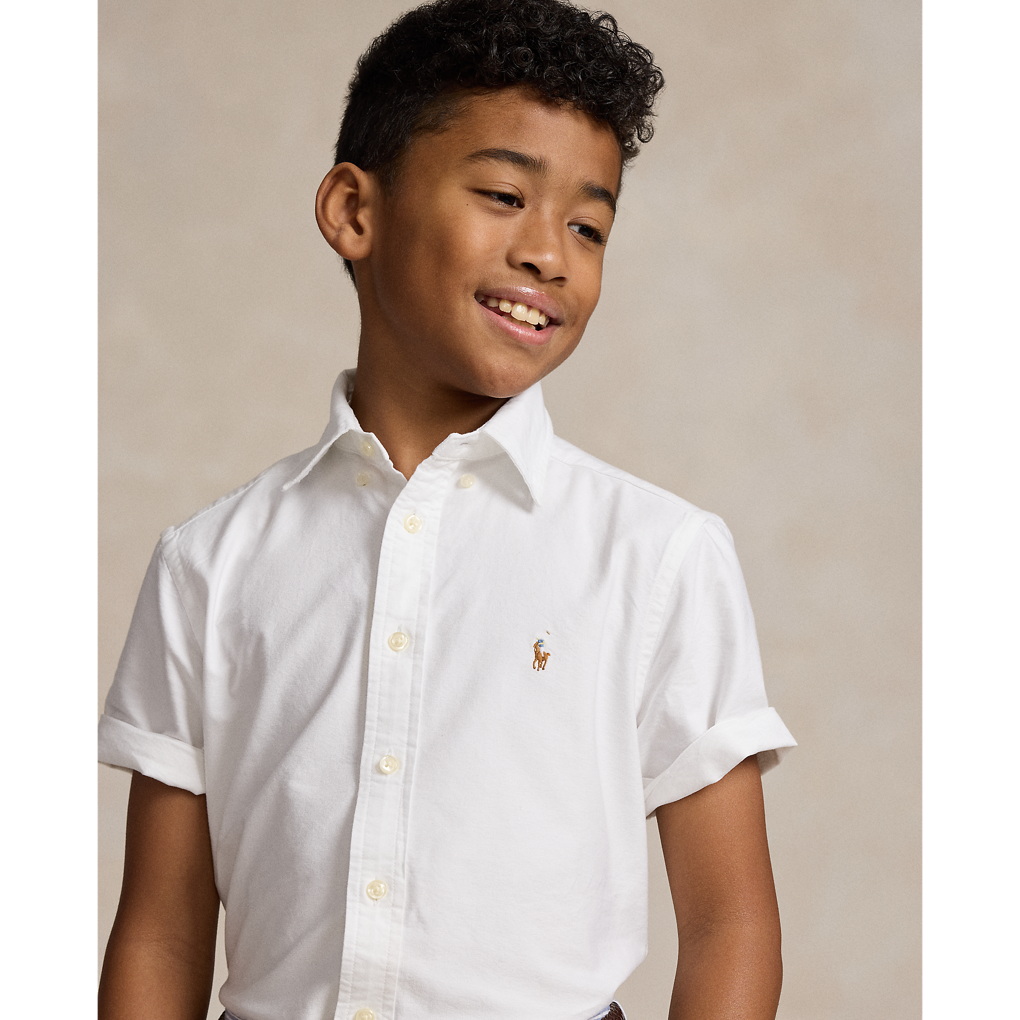 Cotton Oxford Short-Sleeve Shirt in White | Ralph Lauren® HK