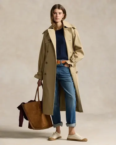 Double-Breasted Twill Trench Coat in Camel | Ralph Lauren® HK