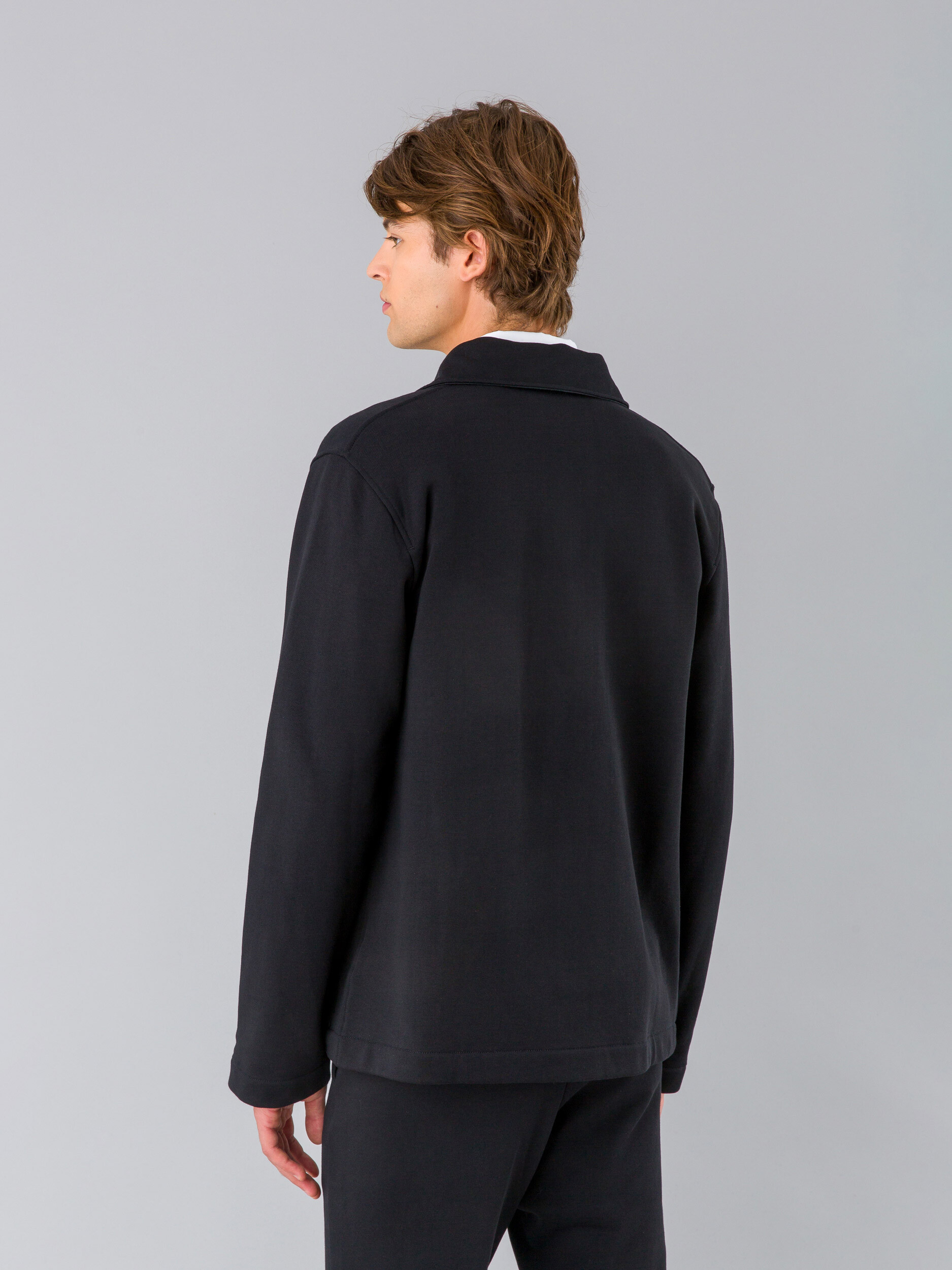 MEN'S MANDARIN 2 JACKET IN BLACK COTTON FLEECE | agnès b. HK
