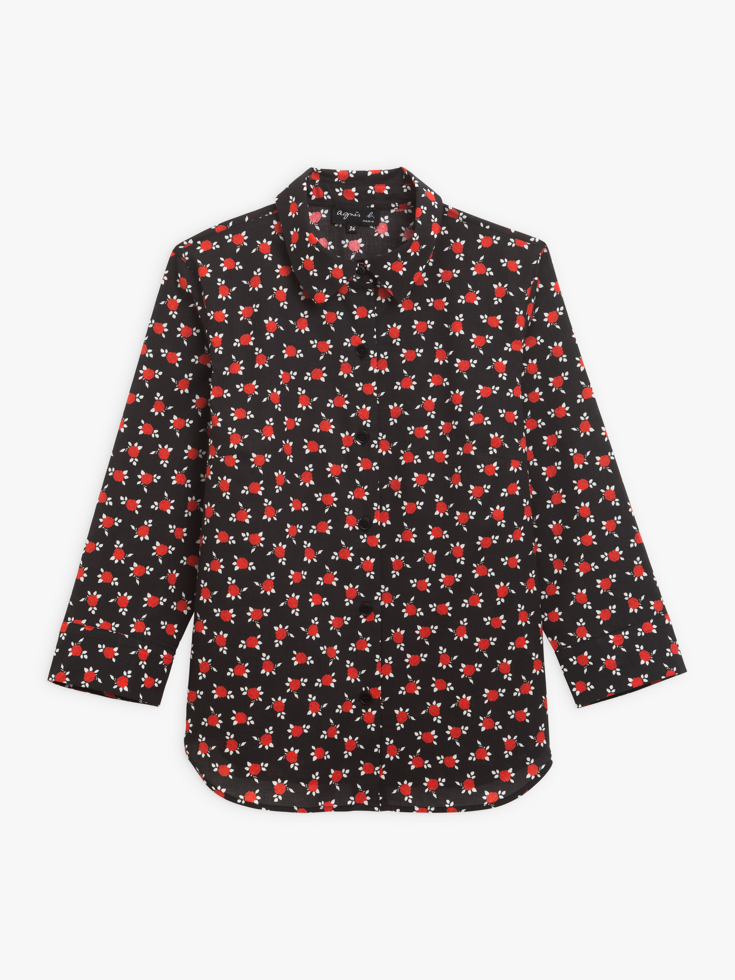 WOMEN'S CHEMISE IN RED ROSE PRINT 3/4 SLEEVES SHIRT agnès HK