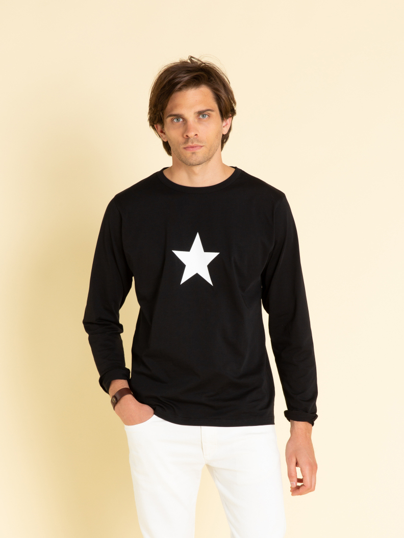 agnes b BLACK LONG SLEEVES STAR T-SHIRT