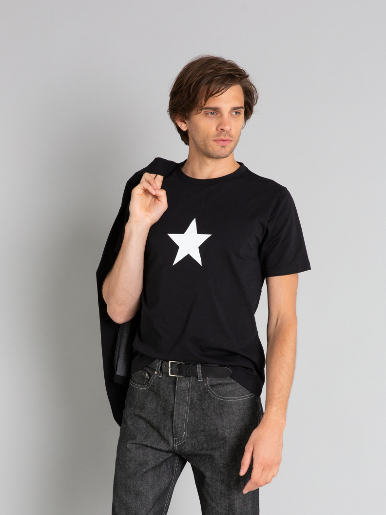 agnes b BLACK SHORT SLEEVES STAR T-SHIRT
