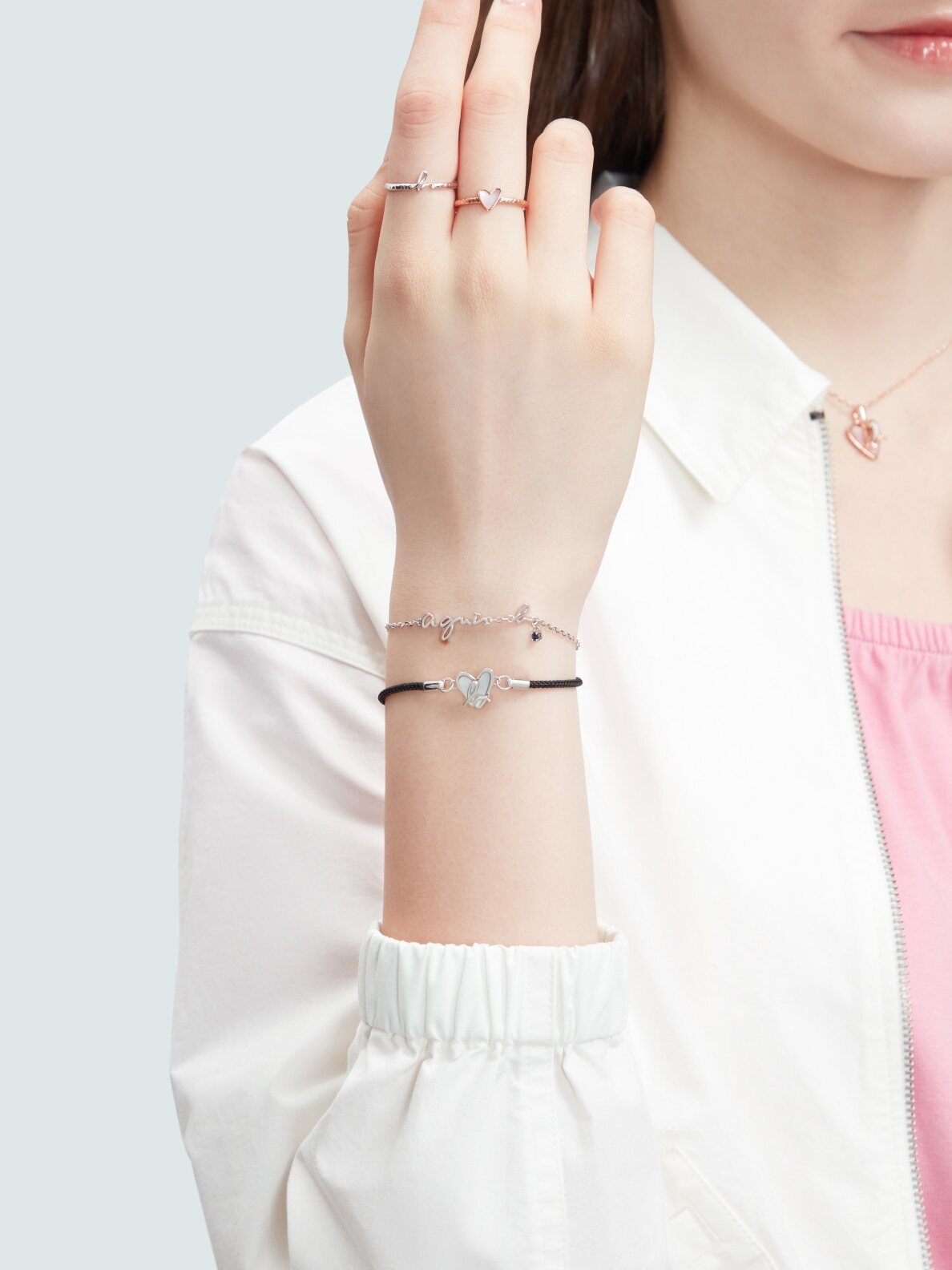 ★agnes b. b. loved パール ハート ロゴ 両面 リング/送料込 WOMEN 's BIJOUX | agnès b. HK