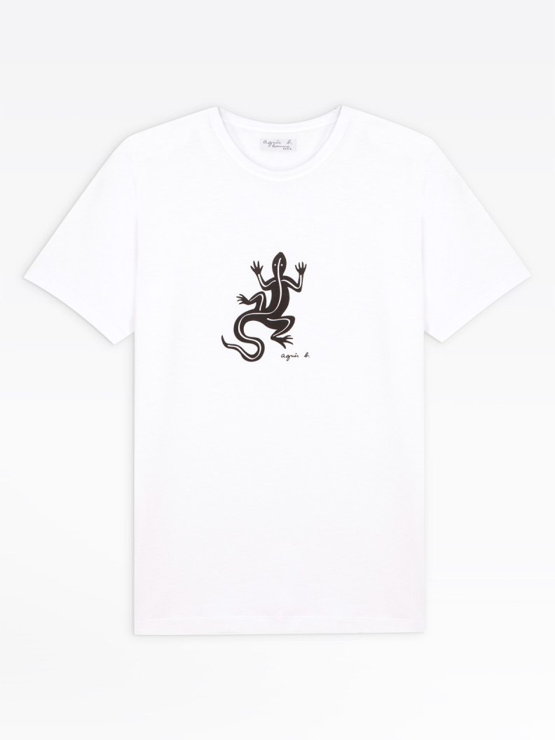 agnes b MEN WHITE SHORT SLEEVES LIZARD T-SHIRT